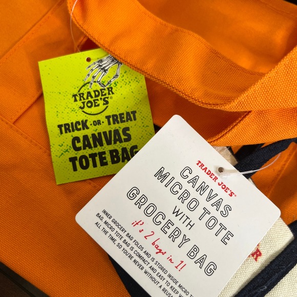 Trader Joe's Canvas Microtote Grocery Bag & Trick or Treat Canvas Tote Lot of 7 - Picture 2 of 2